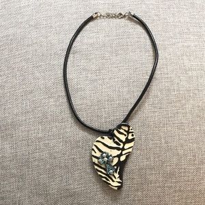 Heart and Cross Faux Leather Zebra Necklace